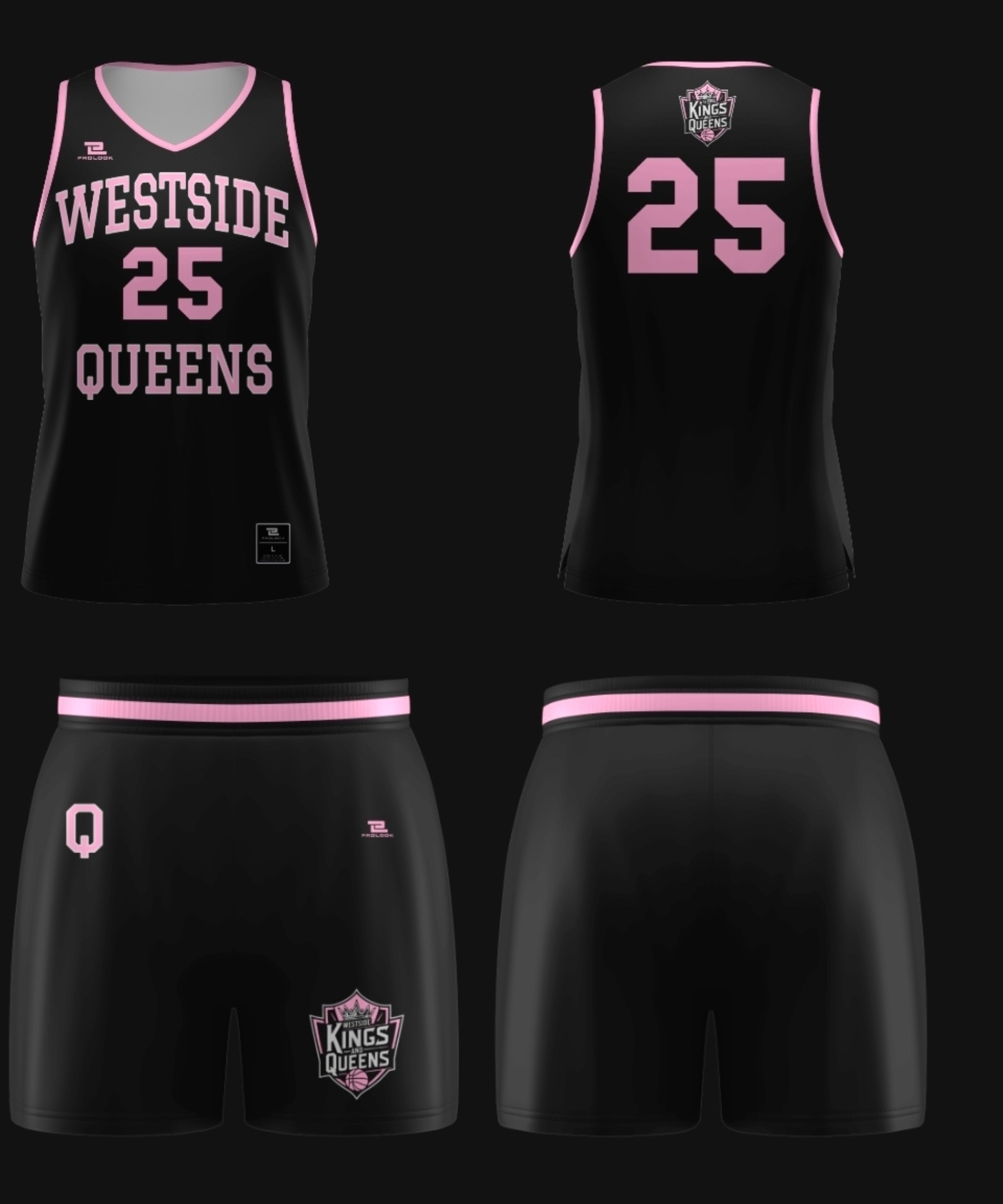 Queens jersey — black/pink away